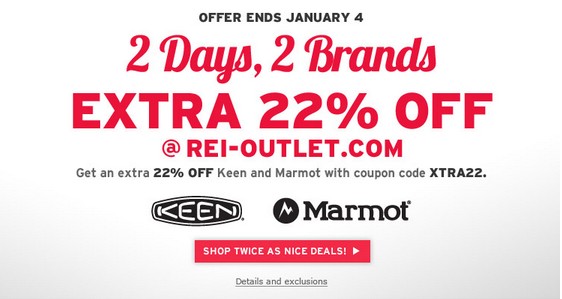 rei官网的marmot和keen可以有额外22%off的折扣